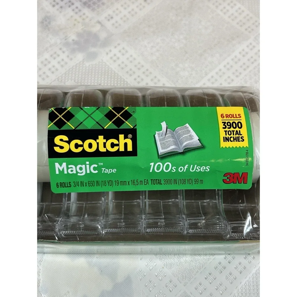 Scotch 6122 Magic Office Tape and Refillable Dispenser, Clear - 6 Pack New